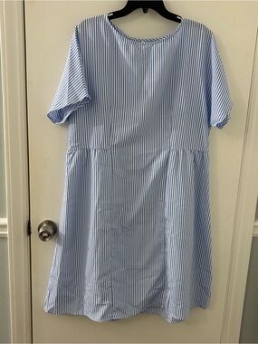 Blue & White Striped Midi Dress